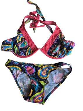 VENUS Multicolor Paisley Bikini with Pink Trim